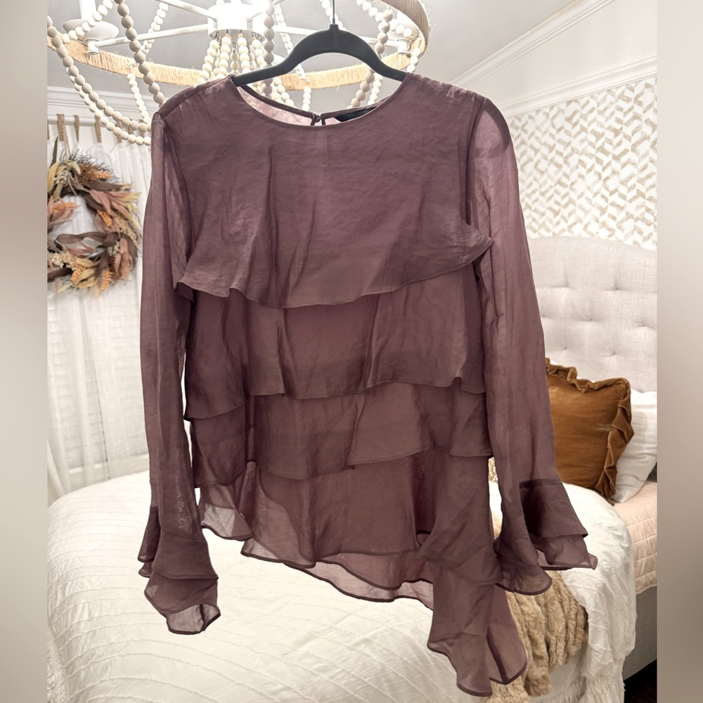 Zara lavender sheer ruffle top blouse